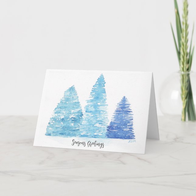 Blue Christmas Trees Card (Front)