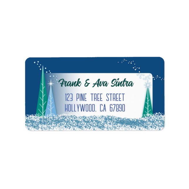 Blue Christmas Trees Christmas Card Address Labels (Front)