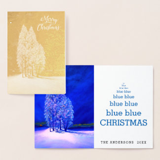 Blue Christmas Trees Original Spruce Pine Fir Foil Card