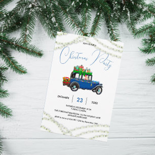 Blue Christmas Truck Pine Tree Christmas Party Save The Date