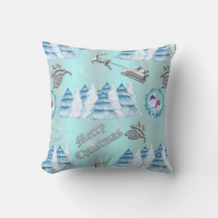 Blue Christmas Winter Wonderland Cushion