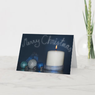 Blue Christmas with baubles and candle Holiday Card