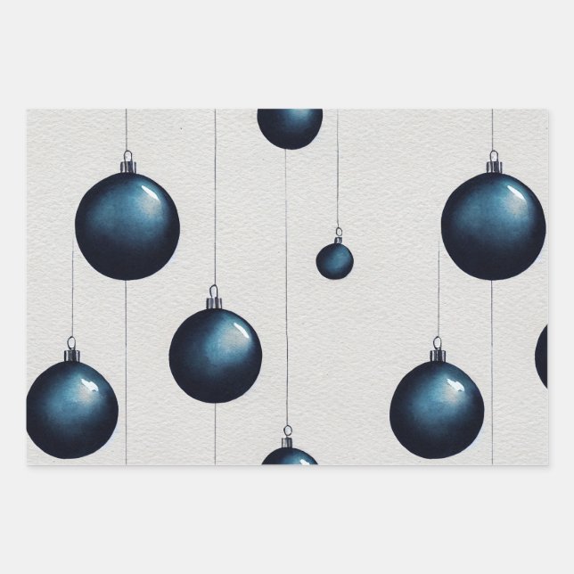 Blue Christmas Wrapping  Paper Flat Sheet of 3 (Front)
