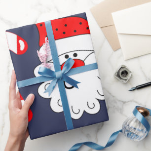 Blue Christmas Wrapping Paper with Santa