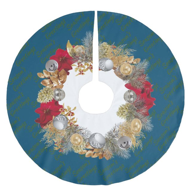 BLUE Christmas Wreath Brushed Polyester Tree Skirt (Front)