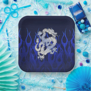 Blue Chrome like Dragon Carbon Fiber Style Paper Plate
