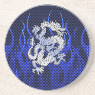 Blue Chrome like Dragon Carbon Fibre Style Coaster