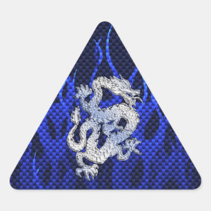Blue Chrome like Dragon Carbon Fibre Style Triangle Sticker
