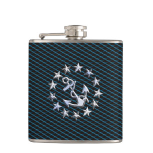 Blue Chrome Like Yacht Flag Automotive Grille Hip Flask