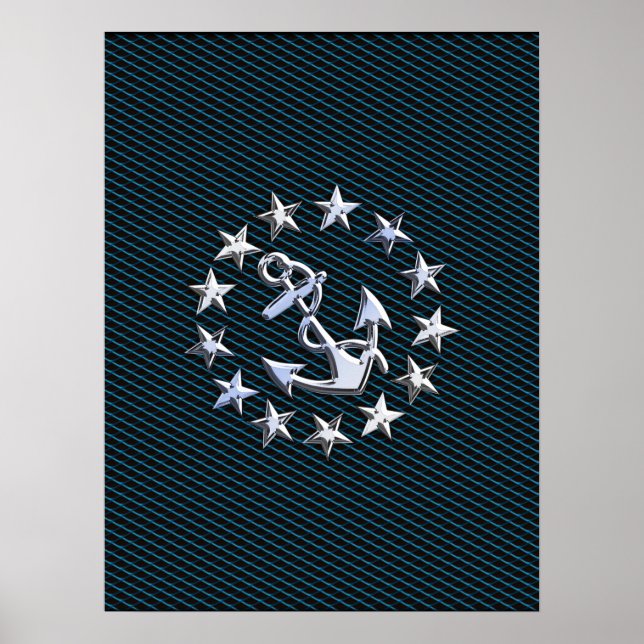 Blue Chrome Like Yacht Flag Automotive Grille Poster (Front)