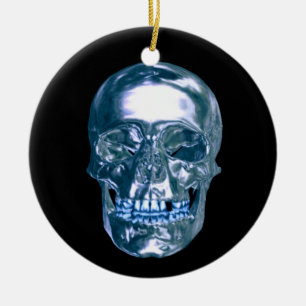 Blue Chrome Skull Ornament