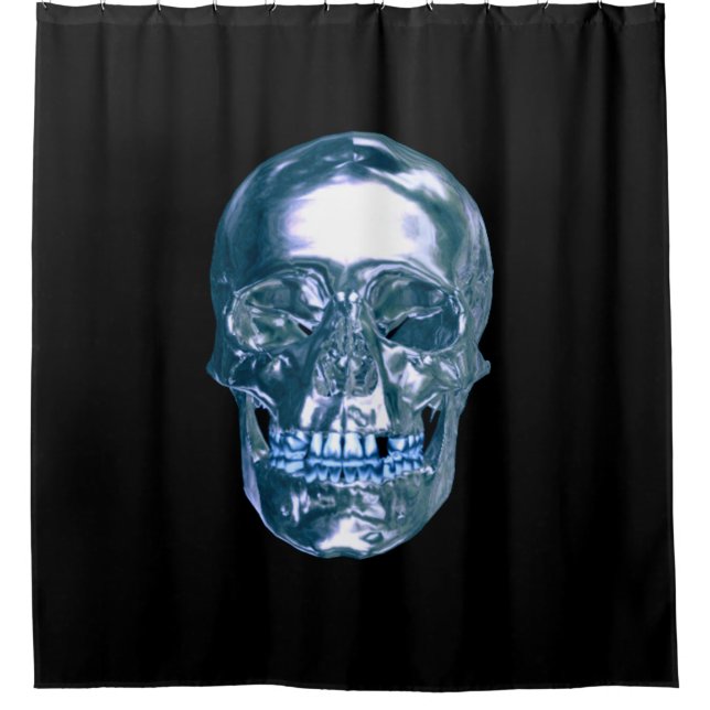 Blue Chrome Skull Shower Curtain (Front)