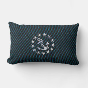 Blue Chrome Style Yacht Flag on Grille Print Lumbar Cushion