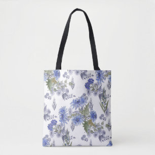 Blue chrysanthemums , watercolor tote bag