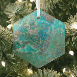 Blue Chrysocolla Mineral Stone Glass Tree Decoration
