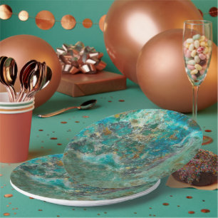 Blue Chrysocolla Mineral Stone Paper Plate