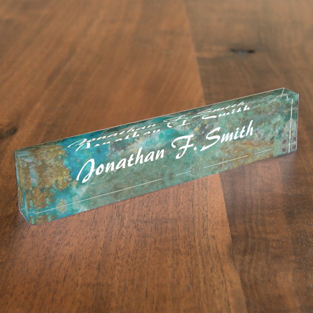 Blue Chrysocolla Stone Image Personalised Nameplate (Side)