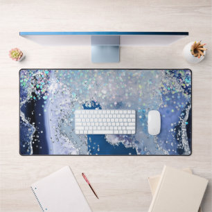 blue chunky glitter design desk mat