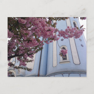Blue Church + Blossom Postcard