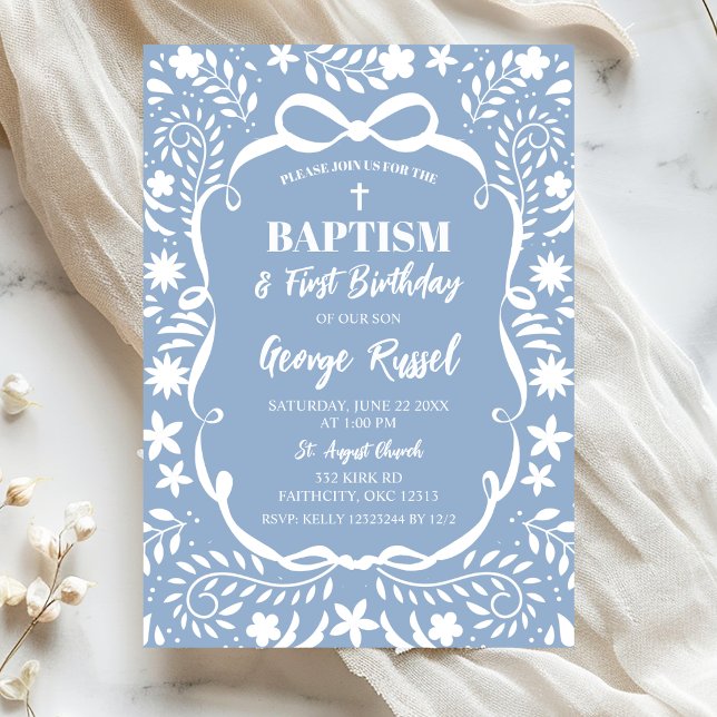 Blue Cielito Lindo Baptism Talavera Pattern Invitation (Creator Uploaded)