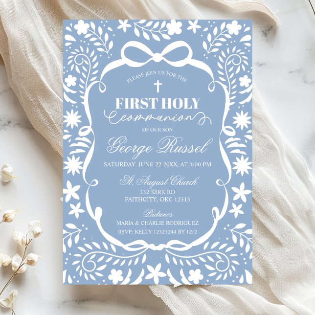 Blue Cielito Lindo First Holy Communion Invitation (Creator Uploaded)