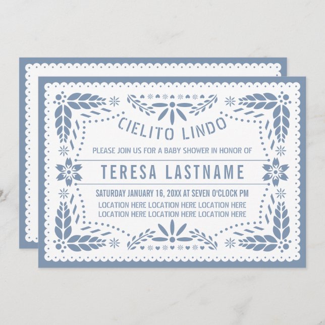 Blue Cielito Lindo papel picado baby boy shower Invitation (Front/Back)