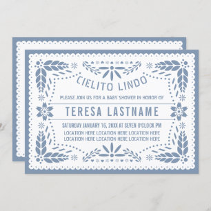 Blue Cielito Lindo papel picado baby boy shower Invitation