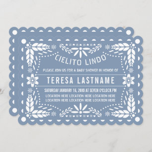 Blue cielito lindo papel picado baby boy shower invitation