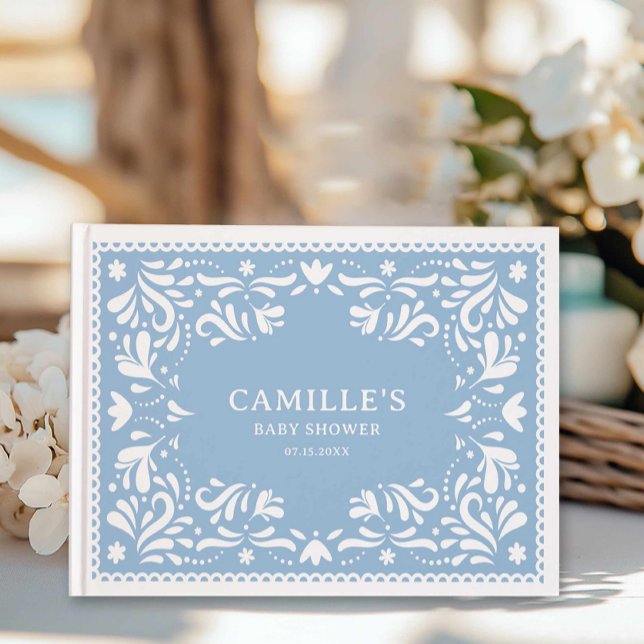 Blue Cielito Lindo Papel Picado Baby Shower  Guest Book (Blue Papel Picado Baby shower Guest Book)