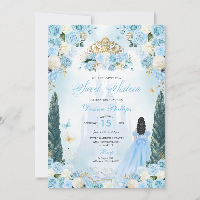 Blue Cinderella Fairytale Princess Sweet Sixteen Invitation (Front)