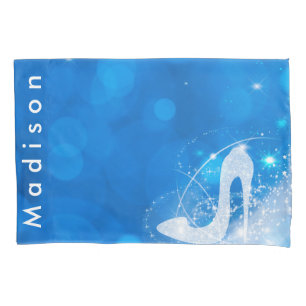 Blue Cinderella Sparkle High Heel Personalised Pillowcase