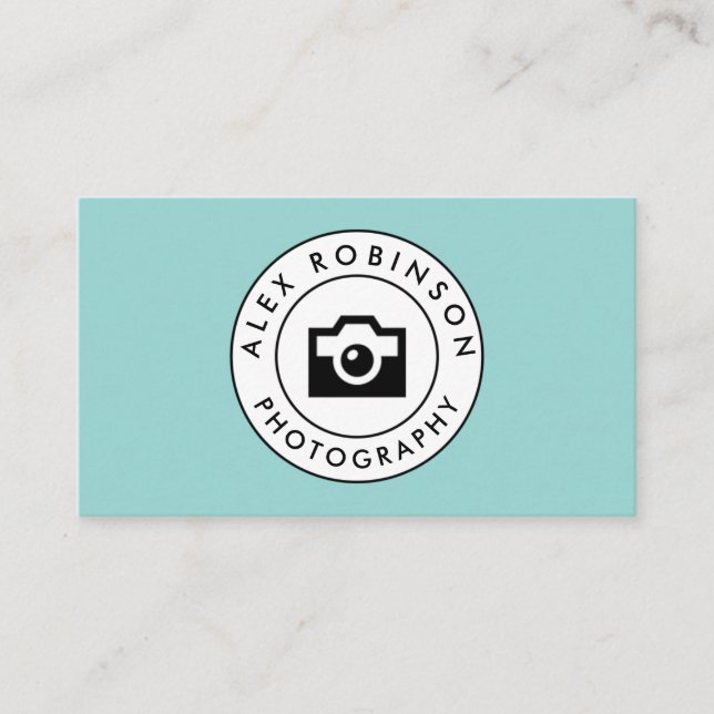 Blue circle camera logo photography business card (Front)