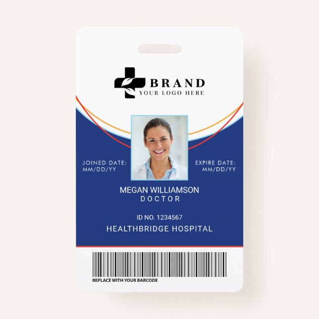 Blue Circle Design  | Medical Photo ID & Logo ID Badge (Front)