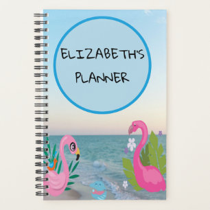 Blue Circle Flamingos Ocean Illustrations Planner