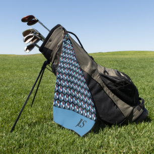BLUE CIRCLE GEOMETRIC PATTERN MONOGRAM INITIALS GOLF TOWEL