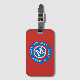 blue circle monogram / name & initial M letter Luggage Tag