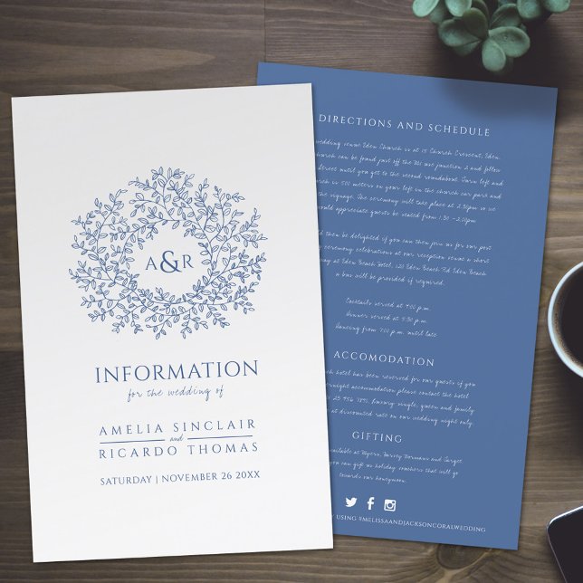 Blue circle of leaves wedding guest information (Creator Uploaded)