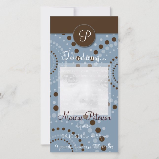 Blue Circle Pattern Baby Announcement Photo Cards (Front)