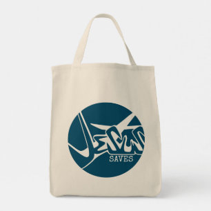 Blue Circle The Cross Jesus Saves Graffiti Tote Bag
