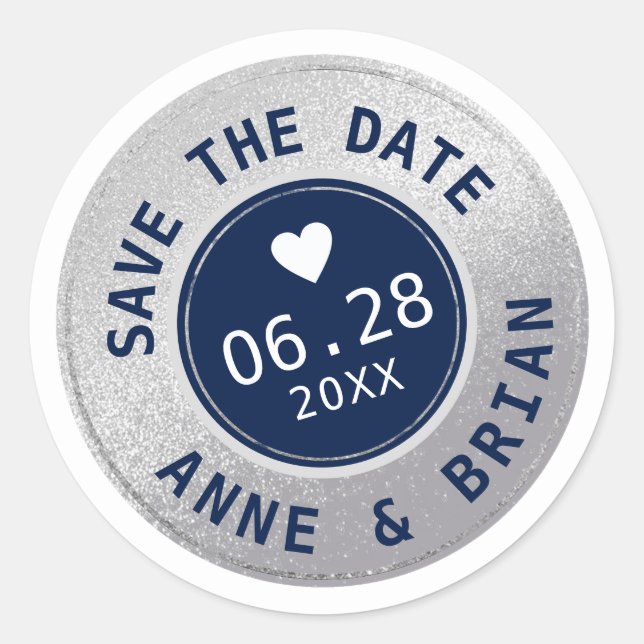 blue circle wedding small SAVE THE DATE  Classic Round Sticker (Front)