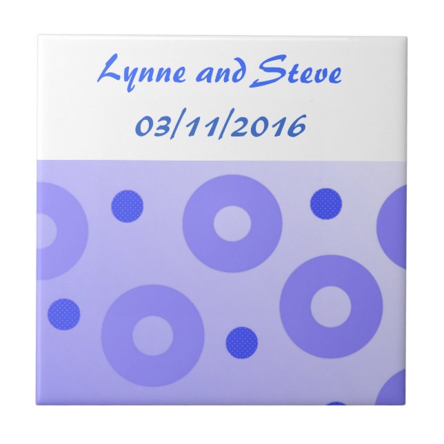 Blue Circles and Dots Save the Date Ceramic Tile (Front)