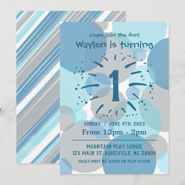 Blue Circles Birthday Boy Invitation (Front/Back)