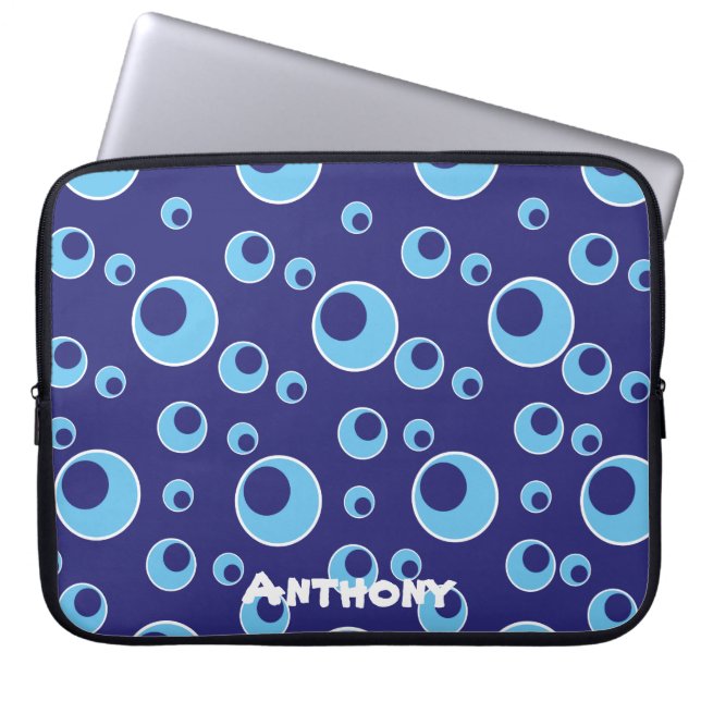 Blue Circles Dot Pattern Custom Laptop Sleeve (Front)
