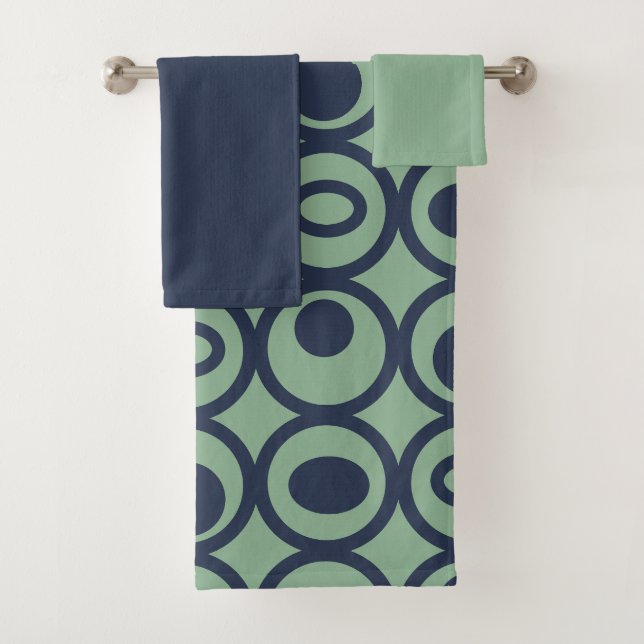 Blue Circles in Circles Bath Towel Set (Insitu)