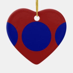 Blue Circles on Red Ceramic Ornament