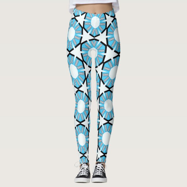 Blue Circles & Stars Pattern  Leggings (Front)