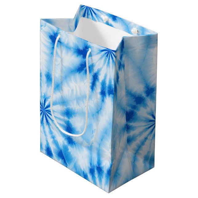 Blue Circles Tie Dye Medium Gift Bag (Front Angled)
