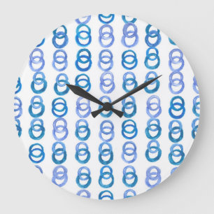 Blue circles: watercolor polka dot large clock