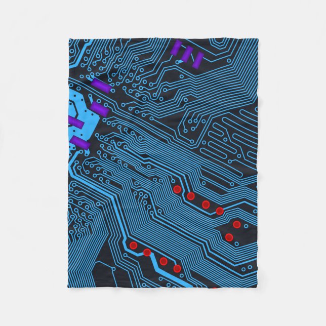 Blue Circuit Board Fleece Blanket (Front)