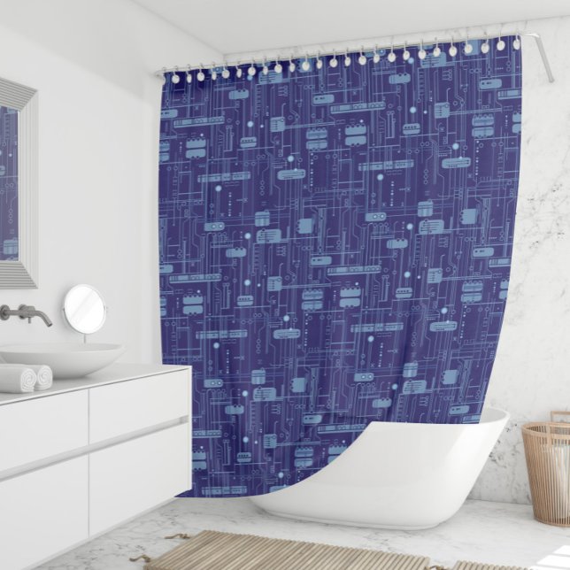 Blue Circuit Board Pattern Shower Curtain (Creator Uploaded)